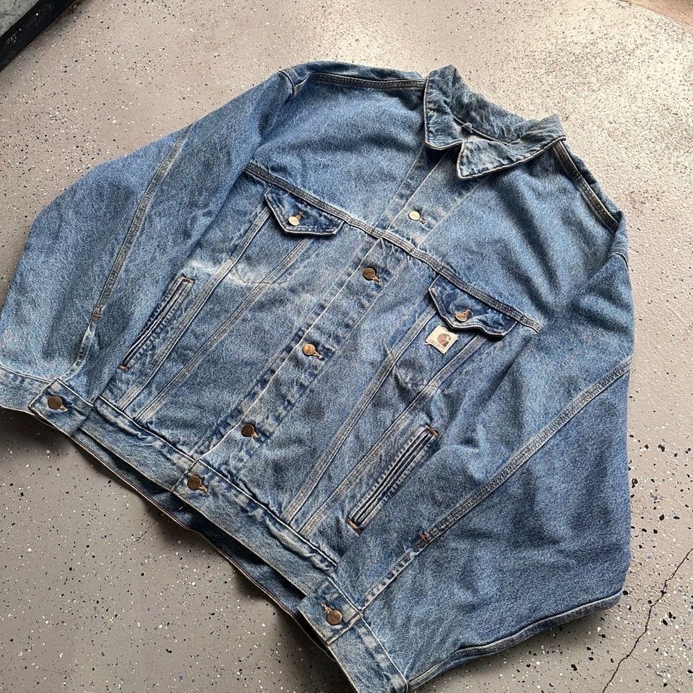 Carhartt Vintage Faded Denim Chore Jacket XL Blue Button Up Workwear - Picture 2 of 8